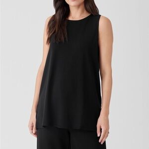 Eileen Fisher Black Tencel Elastane Stretch Jersey Knit Tank Top New With Tags